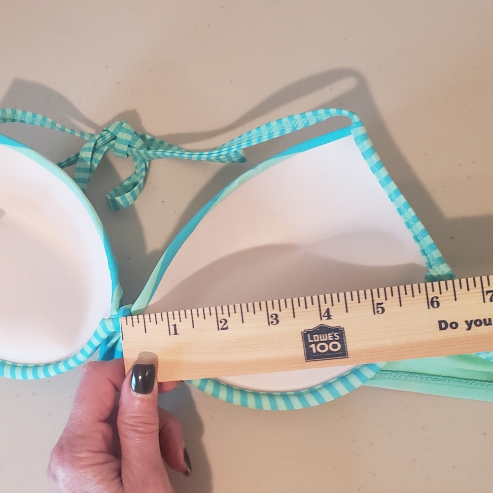 Arizona Jean Bikini Top Push Up Padded Lifht Blue Light Green Striped Size Large - Picture 8 of 10
